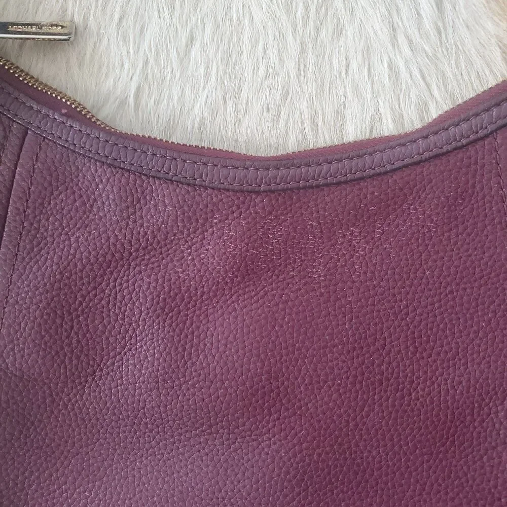 Michael Kors Leather Crossbody Bag Burgundy Gold Hardware Logo Medium Fulton